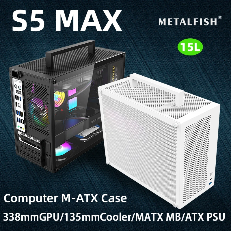 METALFISH S5 MAX Computer Case Gaming PC Chassis Support MATX/ITX 24.5*24.5cm SFX/ATX PSU 135 Mid Tower /180 WaterCooling Cooler