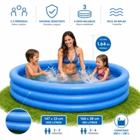 Piscine gonflable familiale Intex bleue à 3 anneaux |     1,47 m ou 1,68 m |     Chambre à air triple avec double soupape de sécurité |     Piscine pour enfants et familles pour jardin, patio, terrasse et été |     Patch de réparation inclus 1
