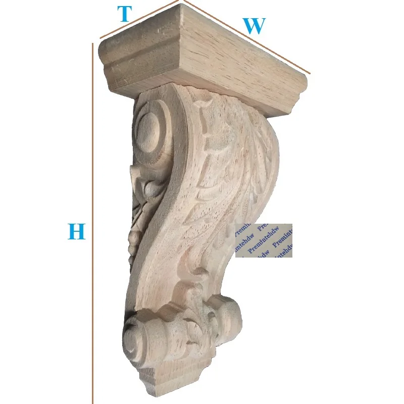 2Pcs Unpainted Rubberwood European Acanthus Leaf Wood Corbel Traditional Scroll