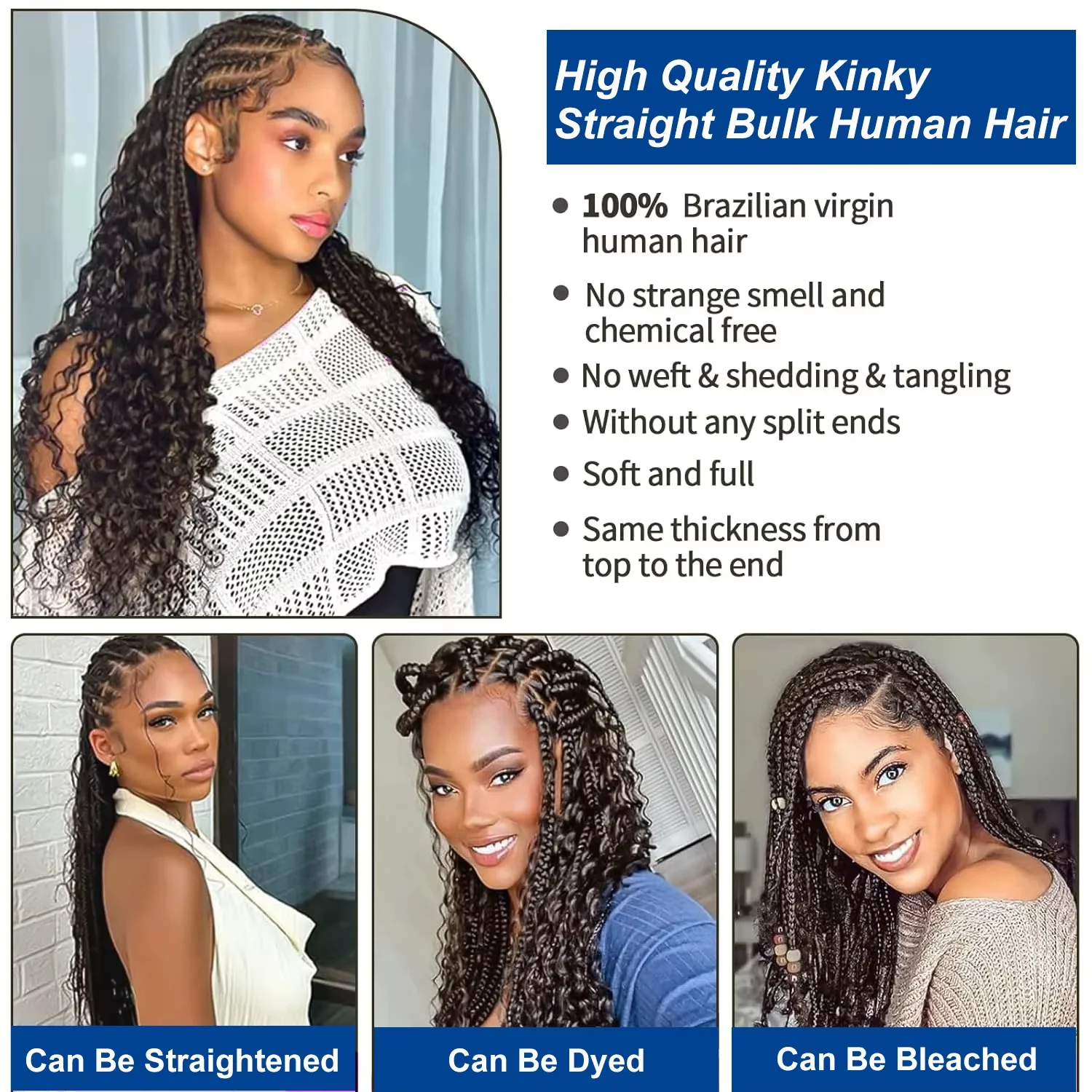 Kinky Straight Human Braiding Hair No Weft Yaki Bulk Hair for Braiding 100% Unprocessed Brazilian Remy Human Extensions human braiding hair,braiding hair extensions,human hair extensions