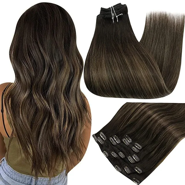 Full Shine Clip In Human Hair Extensions Balayage Ombre Blonde Black Hairpins 7pcs 120g Double Weft 100% Machine Remy For Woman 2 8 2