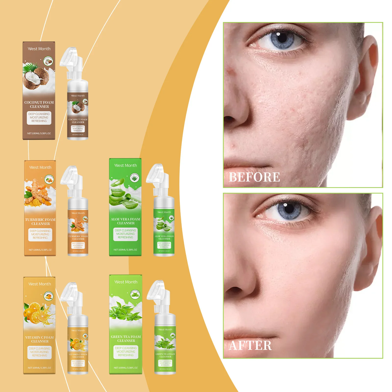 West Month 100 ML Facial Cleanser Organic Foam Facial Ccleanser with Natural Aloe Extract Mild Facial Cleanser for Cleaning 5