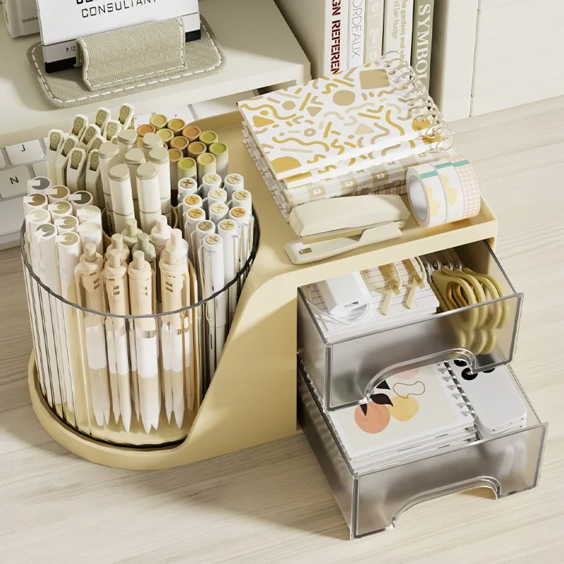 Rotating Drawer Pen Holder Multi-functional Office Organizer Pencil Student Desk Ganizer Storage Box for Makeup Brush Holder