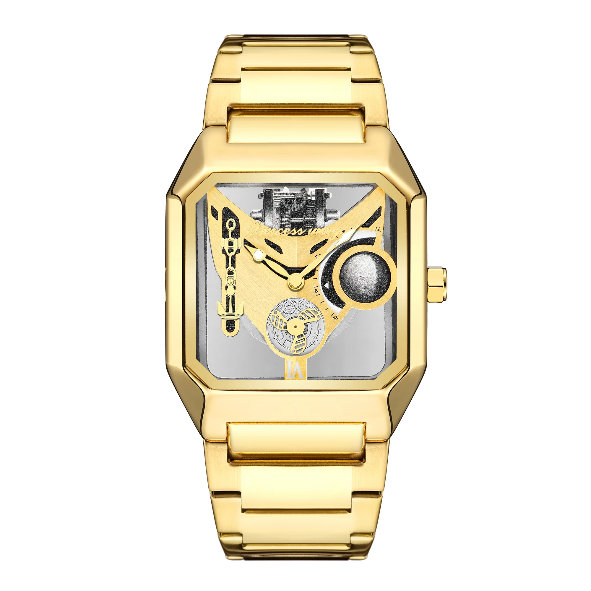 New Watches Square Unique Sport Mens Transparent Dial Watches Quartz Clock Man Watches Wristwatch 2023