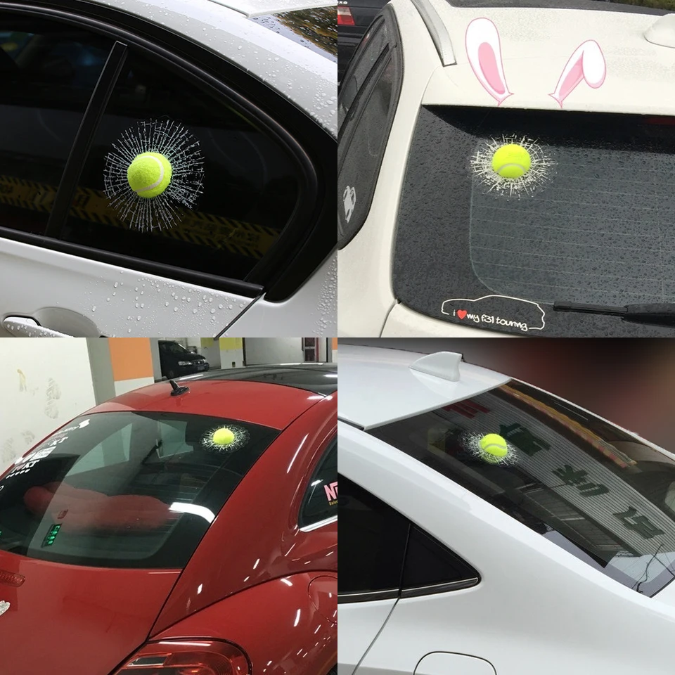 ZXCVWWE Adesivo a sfera 3D, adesivo per finestrino auto in vetro, scherzo 3D per finestrino auto colpisce adesivi in vetro rotto,Divertente parabrezza posteriore auto rotto palla colpisce vetro