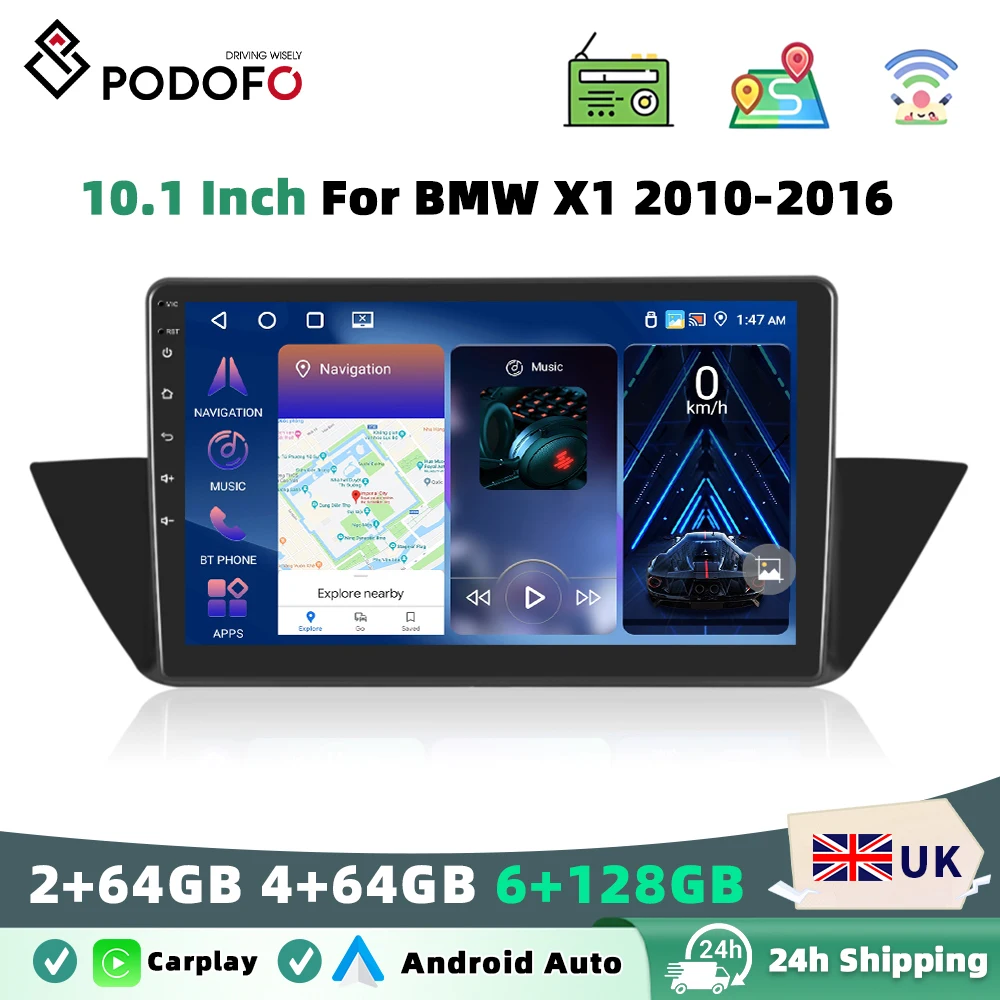 Podofo For BMW X1 2010-2016 Car Radio Carplay Android Auto Multimedia Video Player Mirror Link Navigation GPS 2 Din BT FM RDS