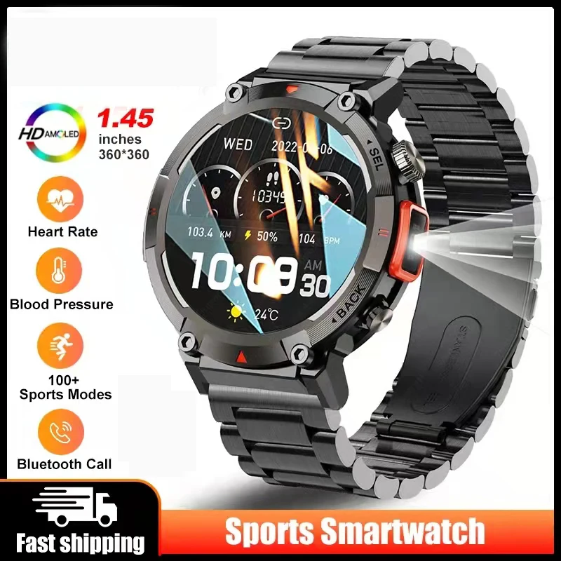 

Smart Watch 2023 New Men and women outdoors flashlight Bluetooth call 454*454 HD Full touch screen IP68 blood oxygen Smart Watch
