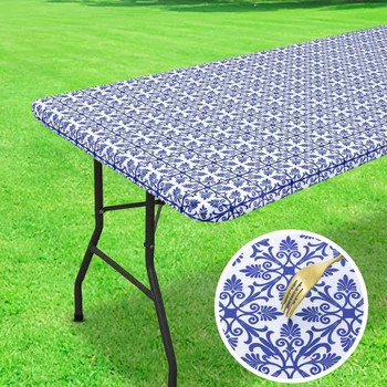 Tovaglia rettangolare 1PC Tovaglia elastica aderente con supporto in flanella Tovaglia da campeggio in plastica 1