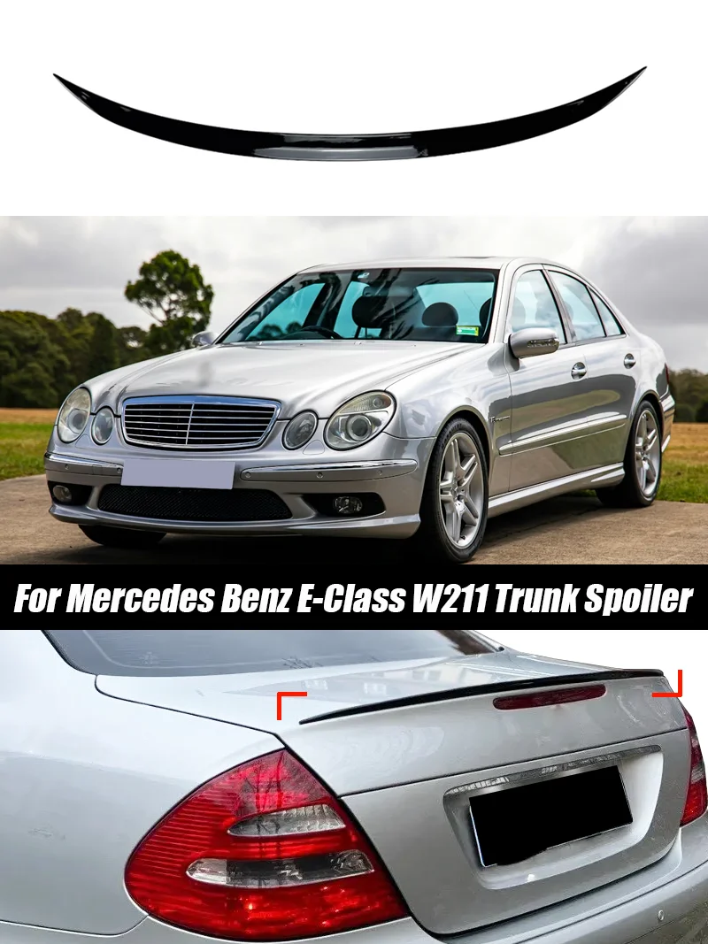 Für Mercedes-Benz Zubehör E-Klasse W211 Auto Heckspoiler Flügel Hochglanz Schwarz Weichplastik Karosserie-Kit – Detail 1