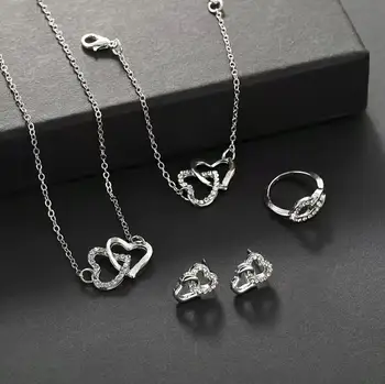 4Pieces /Set Of Fashionable And LuxuriousHeart-Shaped Jewelry Sets Suitable For Ladies,Necklaces, Bracelets, Earrings, Rings