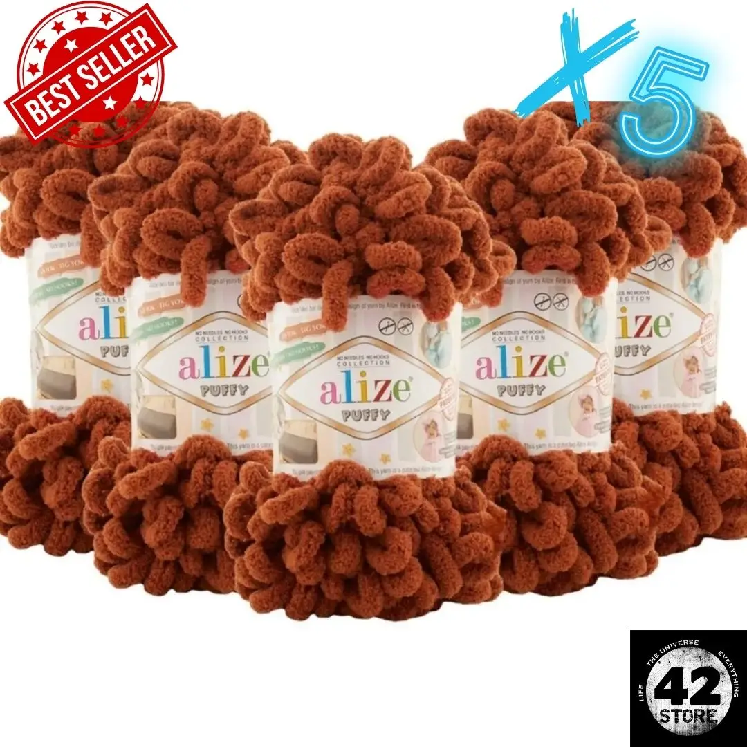 

Soft Hand Knitting Yarn, Crochet and Needle Free Knitting, 5 Pack - 597 Cinnamon - 100 Gr. 9 Mt. Alize Puffy