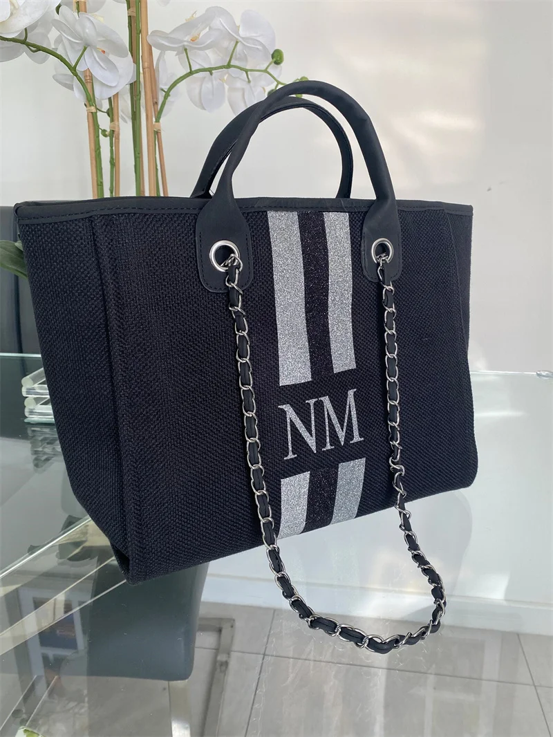 Personalised Handbag, Women's Handbag, Beach Bag, Customized Hand Bag, Canvas Bag, Gifts For her, Chain tote bag