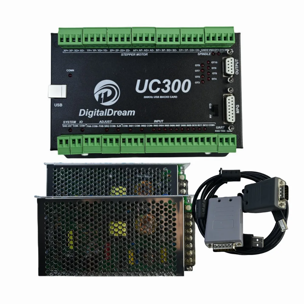 

UC300 Motion control 3~6 Axis X, Y, Z, A, B, C Via USB Communication With Mach 3 Software +Power Supply For CNC Milling System