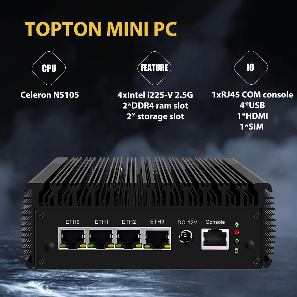 

X4B 2.5G Router Celeron N5105 Fanless Mini PC 4 Intel i225V3 2500M Nics 2xDDR4 HD-MI pfSense OPNsense Ubuntu VPN Firewall Server