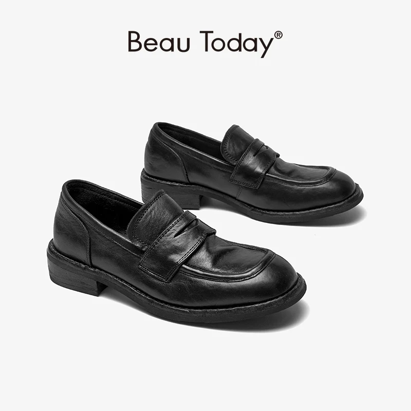 BeauToday mocasines de piel auténtica de caballo mujer, zapatos planos de Color liso, informales, con punta redonda, para primavera y otoño, 26094| | -