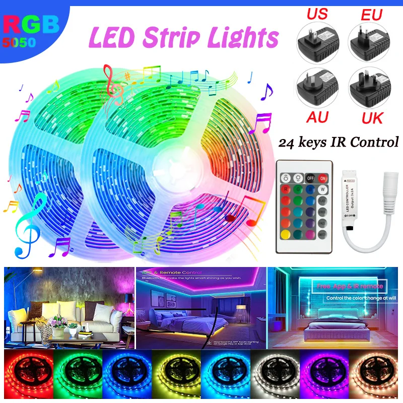 12V Light Bar Infrared Control with 24keys SMD5050 LED Lights Flexible LED Strips Diode Ribbon For Room Decoration TV Backlight