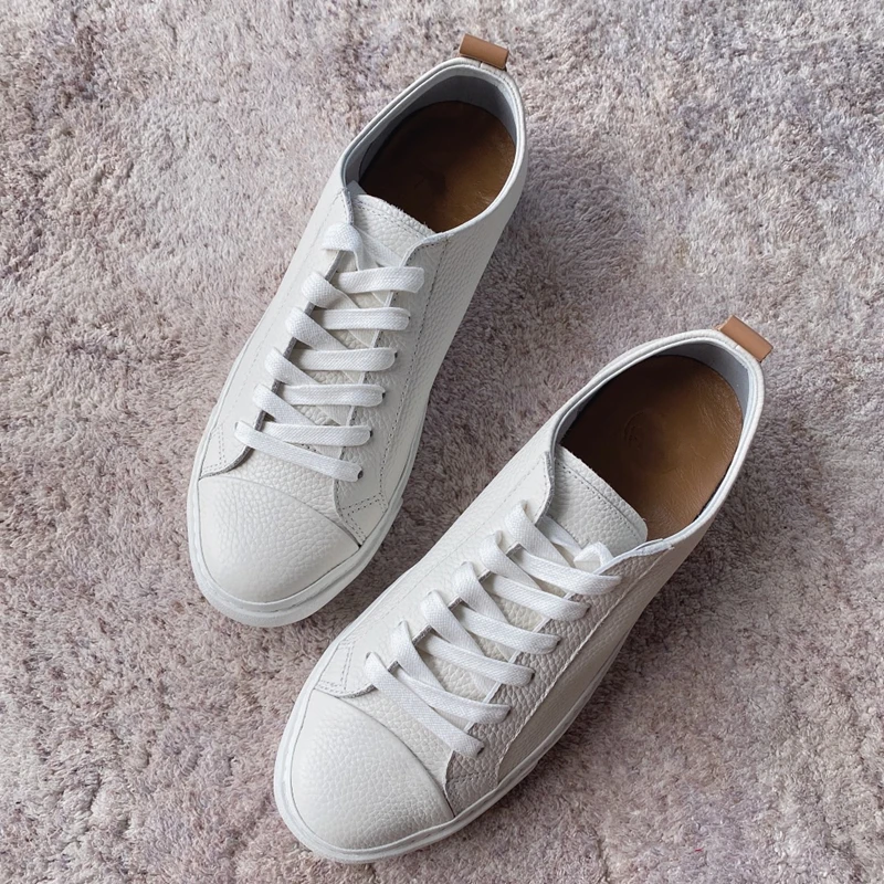 

Withered Women Shoes Sneakers Summer n Shoes Woman Casual Shoes Women England Simple White Cowhide Genuine Leather White Wome