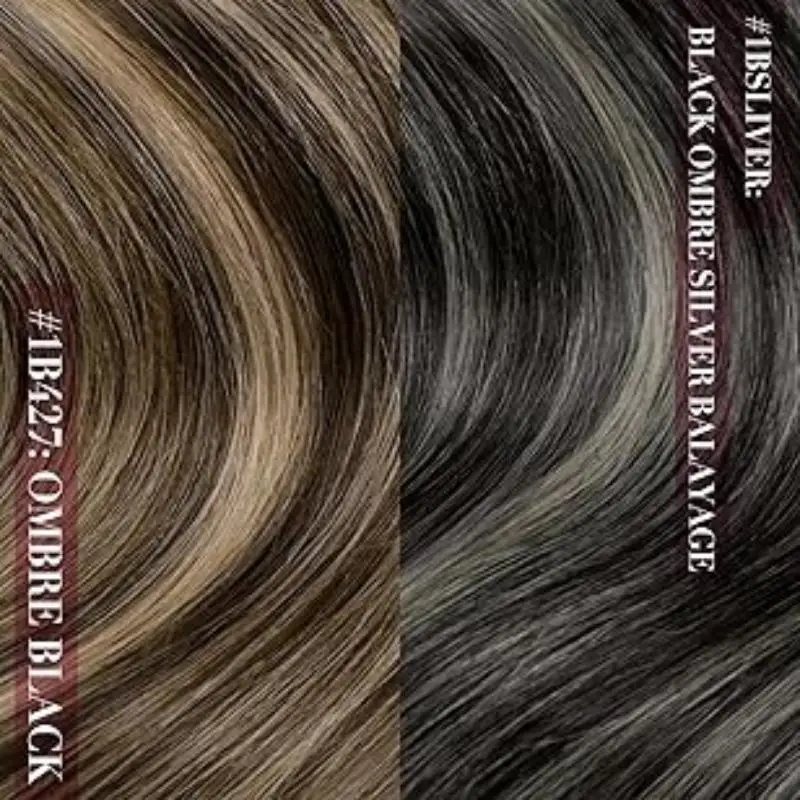 YoungSee Ombre Black Clip in Hair Extensions with Lace Blend of Black and Silver with Roots Human Hair For Salon 7Pcs 120G human hair extensions