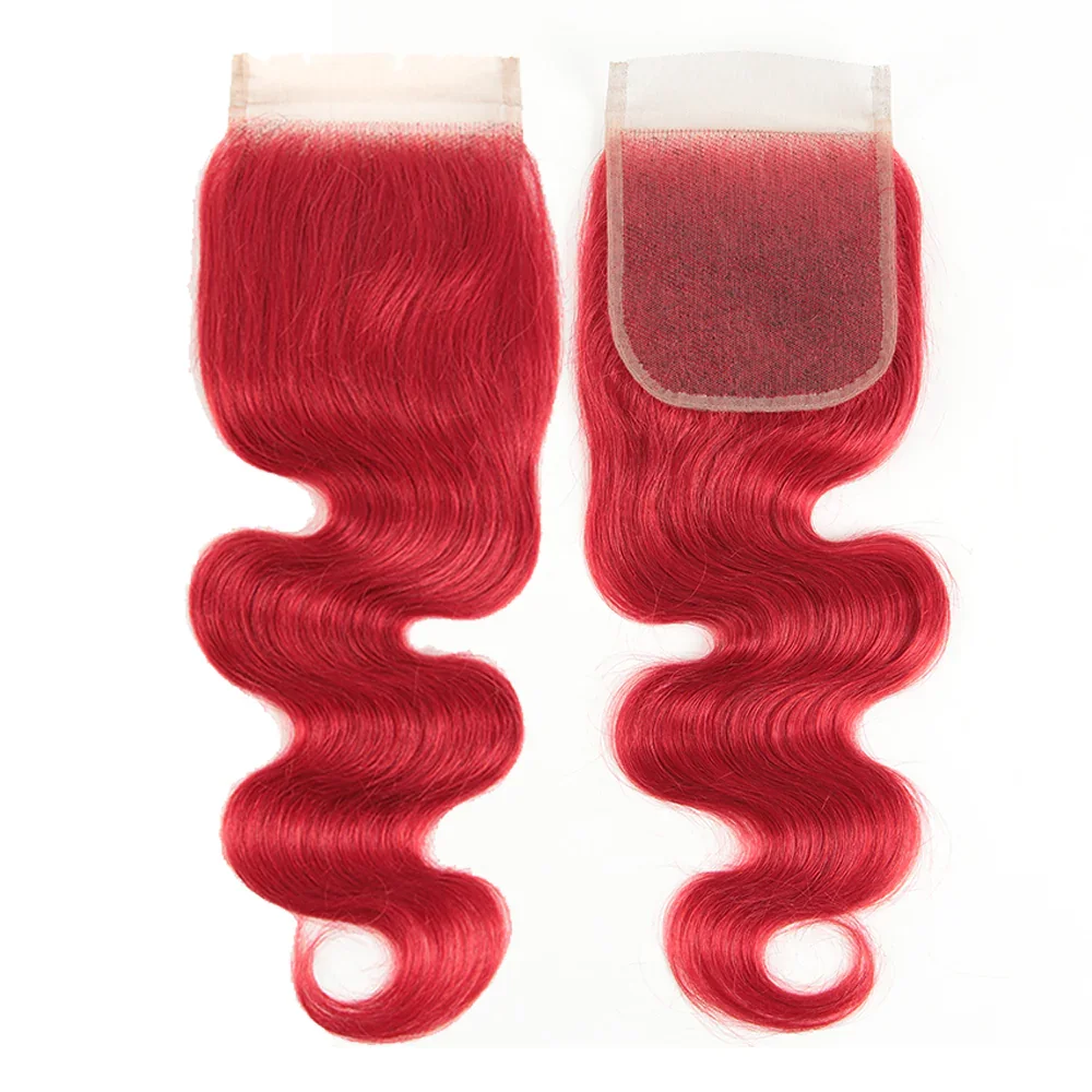 Red Color Brazilian Body Wave Bundles With Closure Remy Hair Weave Bunldes Hair Extension For Black Women 3 Bundles Human