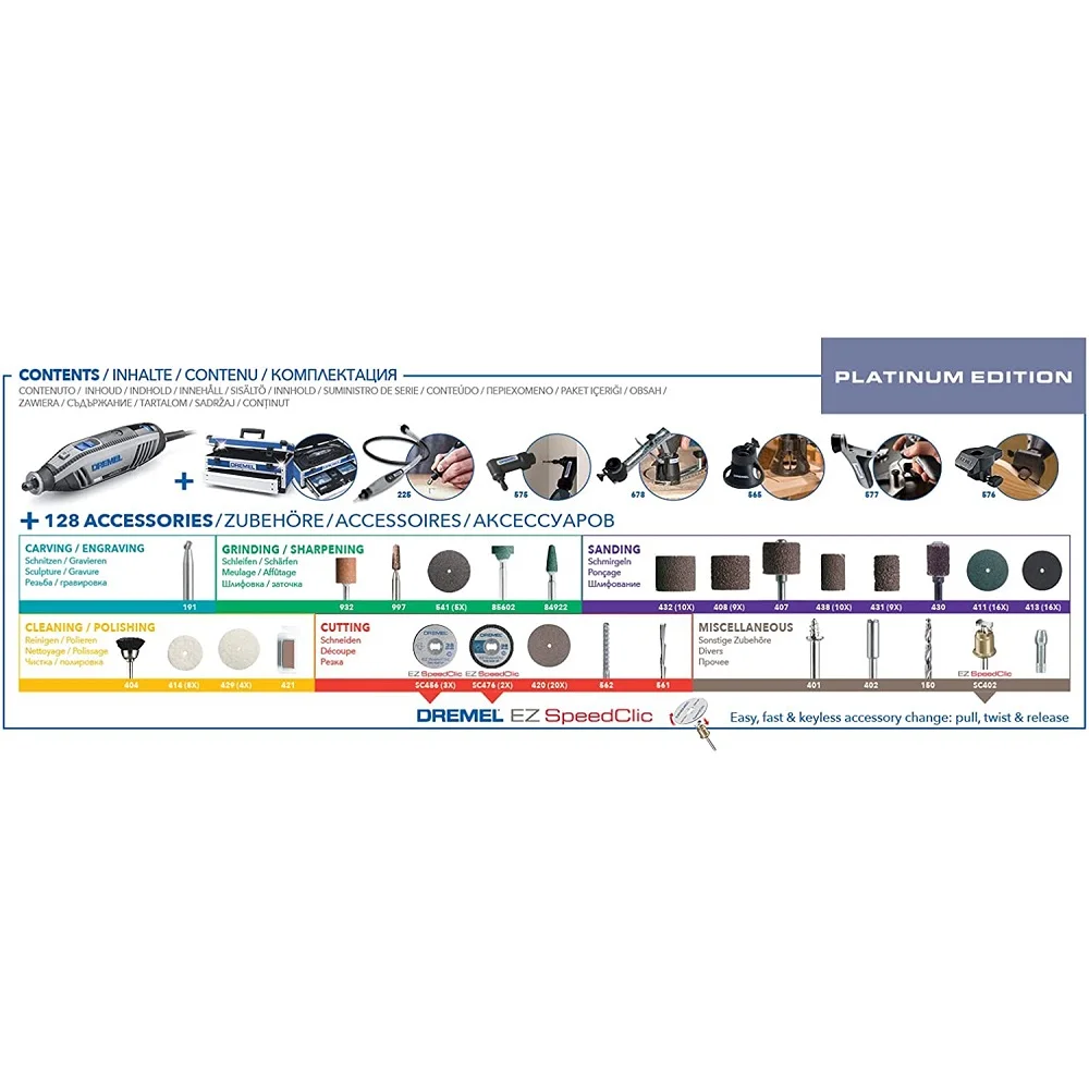 Dremel Herramienta rotativa 4250 175 W, kit multiherramienta con 35  accesorios, motor de 175 W con retroalimentación electrónica, velocidad  variable 5.000-35.000 RPM : : Industria, empresas y ciencia