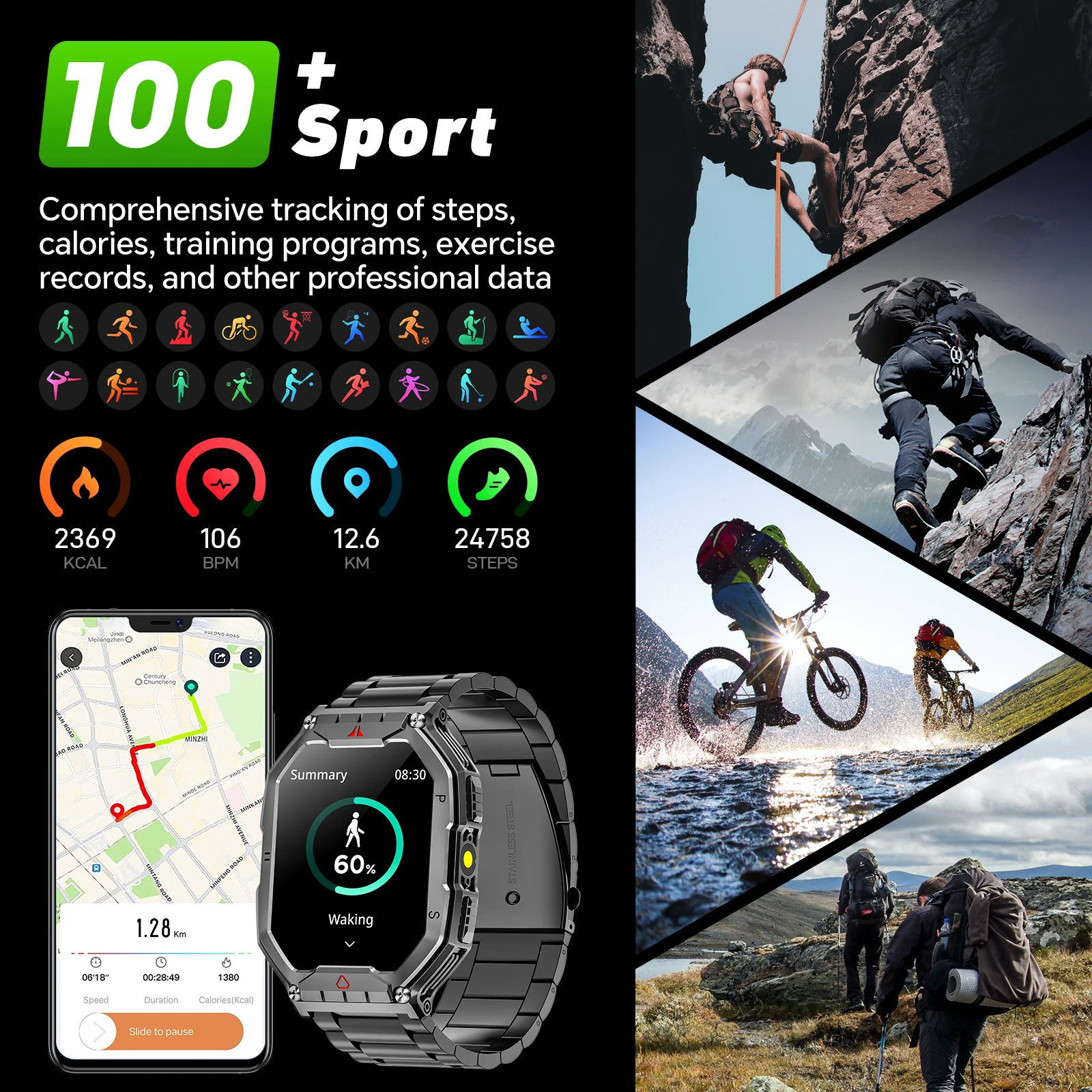 2026 Fashion 2.1 Inch AMOLED Smart Watch Men Bluetooth Call 107 Sports Mode GPS Trajectory Heart Rate Blood Pressure Oxygen Monitor 650mAh Long Standby Waterproof Fitness Tracker Smartwatch For Android IOS 6