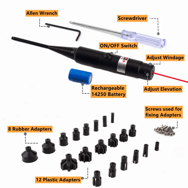 Green Red Laser Boresighter Kit for Rifle .177 .22 Caliber to.78 Red Laser Collimator Universal Bore Sight