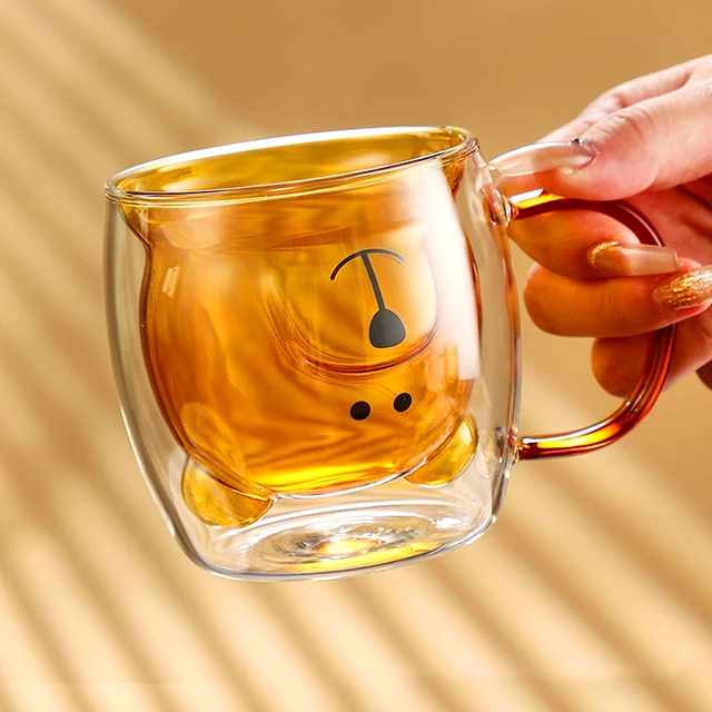 3D Bear Creative Transparent Heat-resistant Double Glass Cup