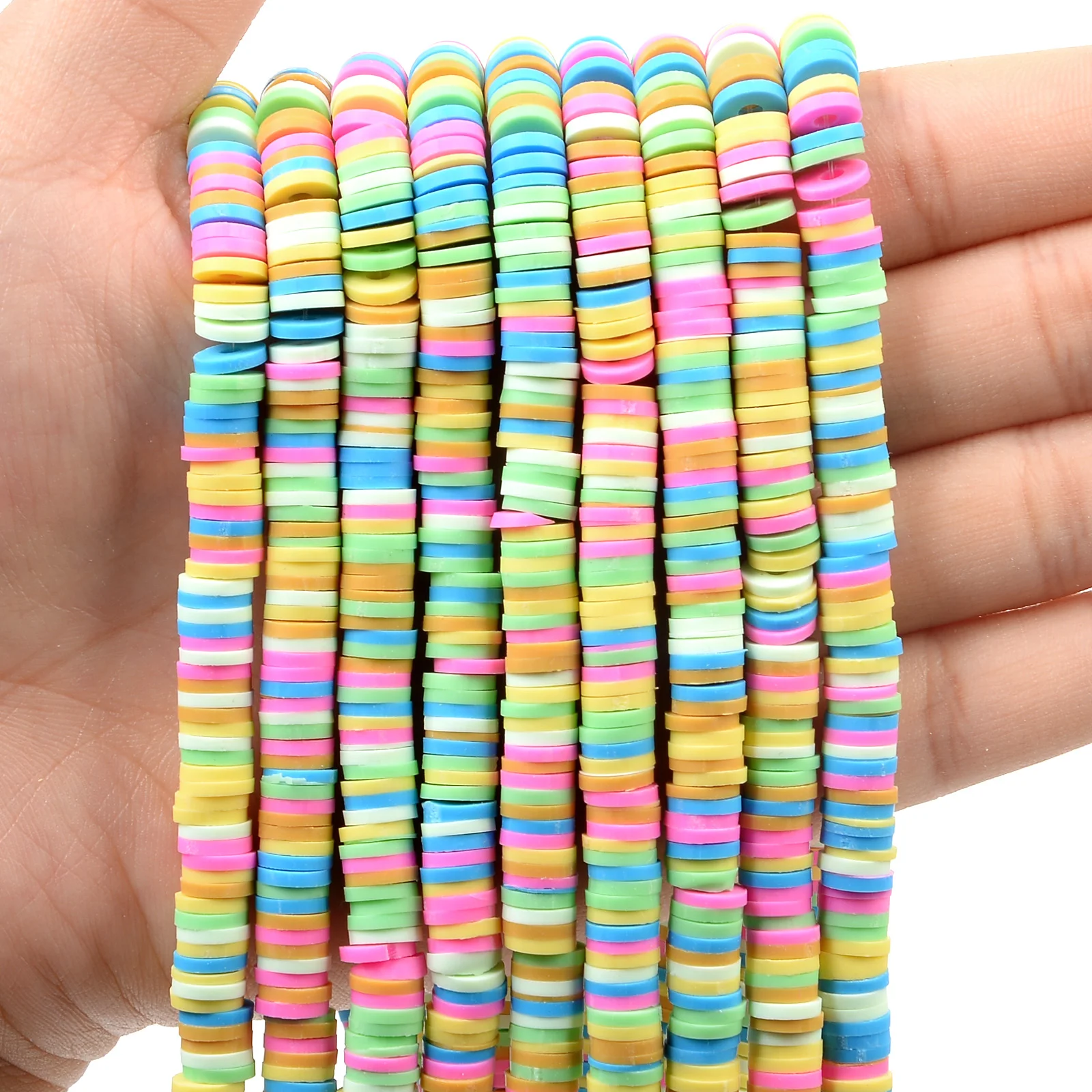thumbnail image 1 of 350 piezas/lote de cuentas de arcilla polimérica redondas planas de 6 mm hechas a mano, cuentas espaciadoras sueltas Heishi para hacer joyas, pulseras y collares DIY, 1 of 5