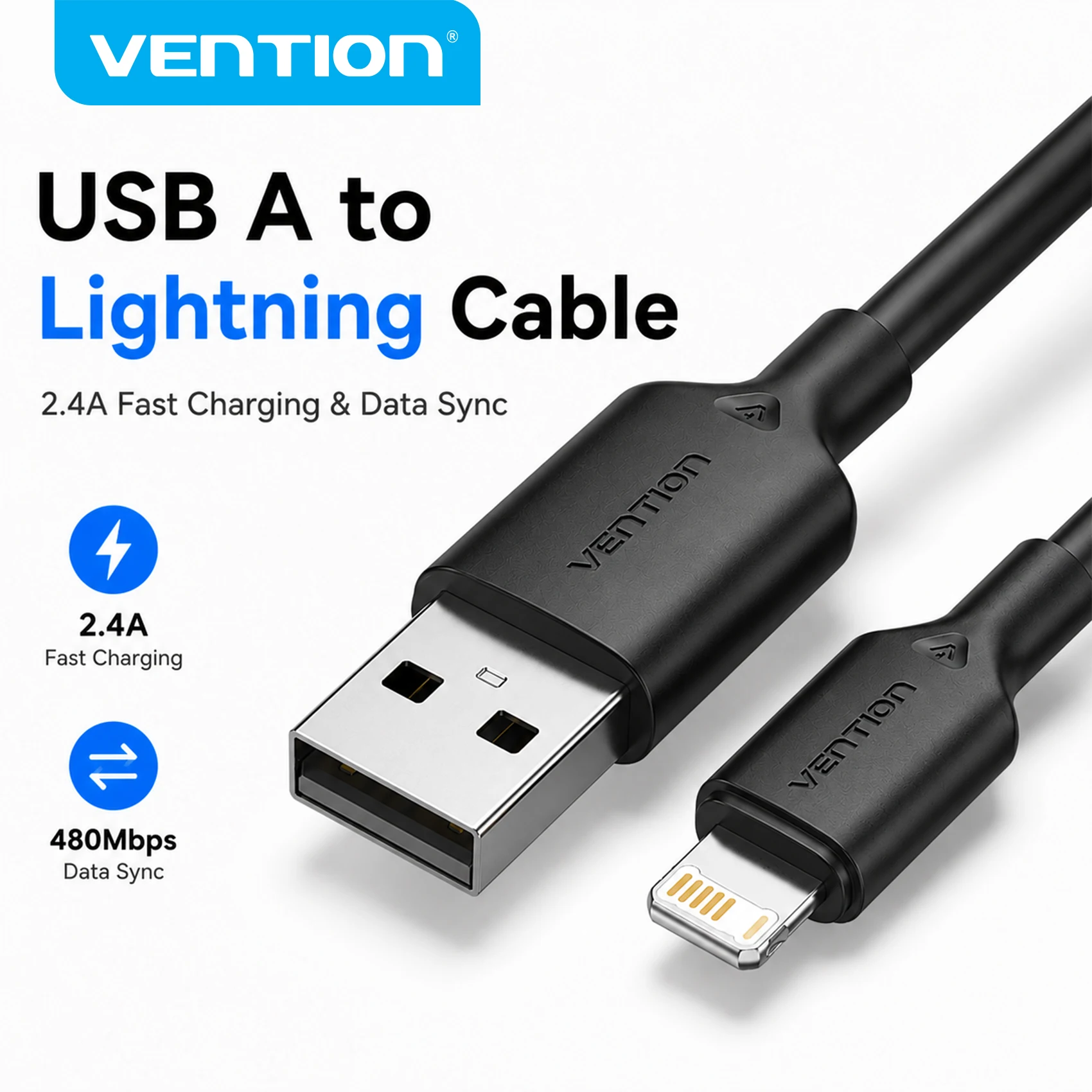 Vention High-Speed Lightning Charging Cable - 2.4A USB A to Lightning Data Cord