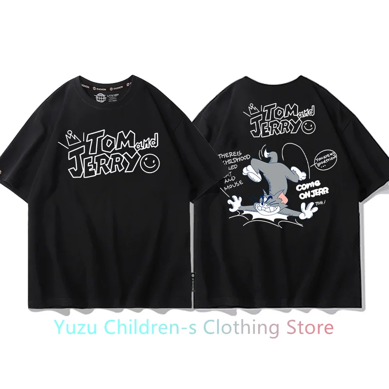 톰과 제리 프린팅 코튼 티셔츠, 트렌디 브랜드, 부모 자녀 티셔츠, 편안한 소년..