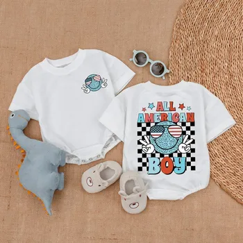 All American Boy Baby Bubble Romper- Retro 4th of July Baby Boy Clothes-Patriotic Bows Bodysuit-Baby Clothes - Baby bodysuit- Ne 1