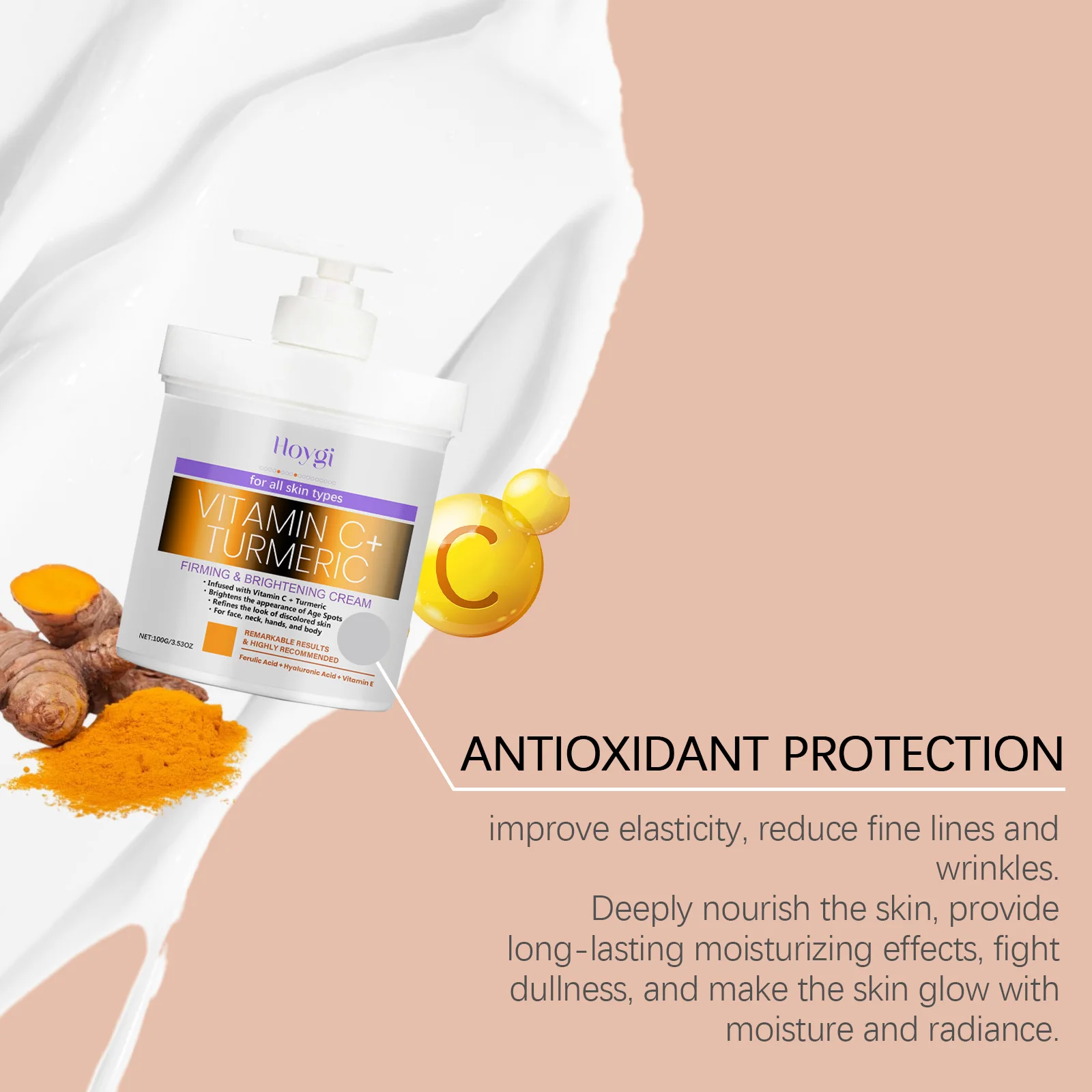 Hoygi Turmeric Body Skin Lotion Moisturizing Improve Skin Elasiticty Reduce Roughness Wrinkle Removal Glowing Skin Lotion