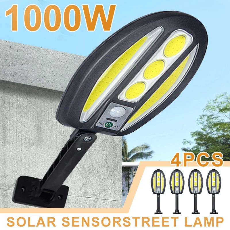 1000W Smart LED Solar Light Outdoor Solar Lamp Powered With 3 Light Mode Waterproof Motion Sensor Security Lighting for Garden