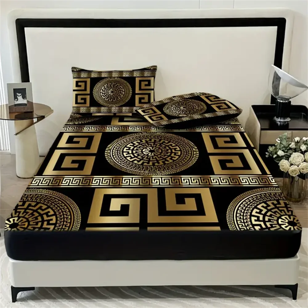Luxurious European Style 3PC Sheet & Pillowcase Set - 100% Polyester Breathable Fabric, All-Season, Machine Washable, Digital 2