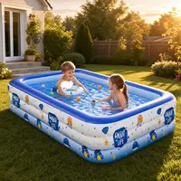 Ensemble de piscine gonflable, piscine rectangulaire en PVC de 150x105x50 cm avec balles et pompe, piscine portable pour l'extérieur et le jardin 4