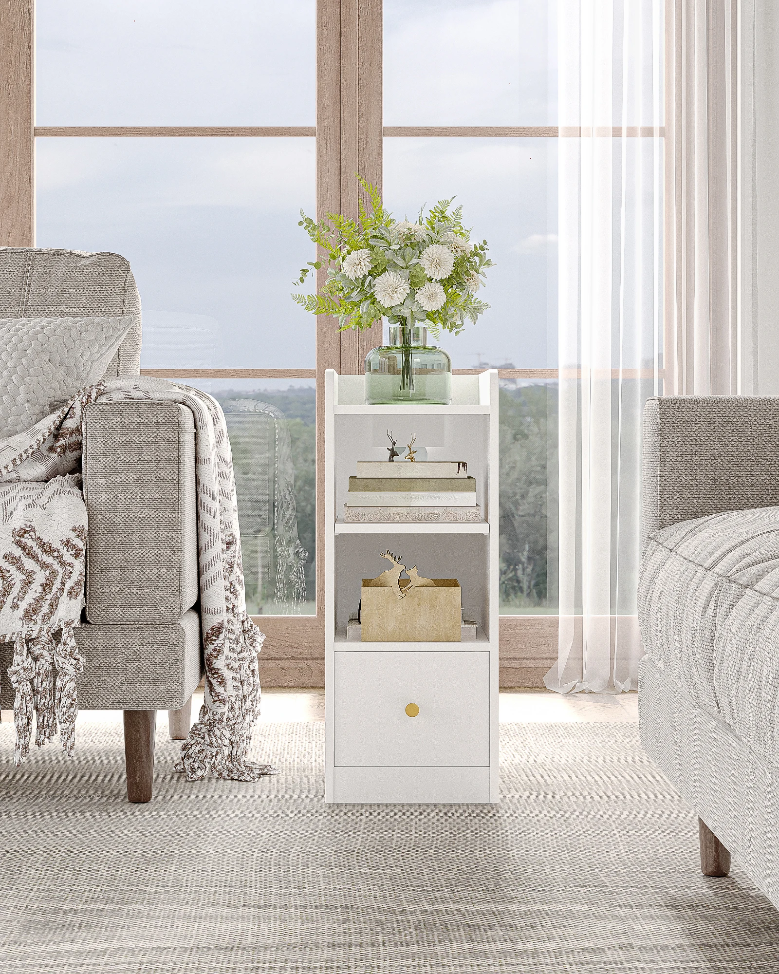 Bedside Table set of 2, with Charging Station, USB & Type C Connection, 3 Levels of Storage with 1 Drawer, Black