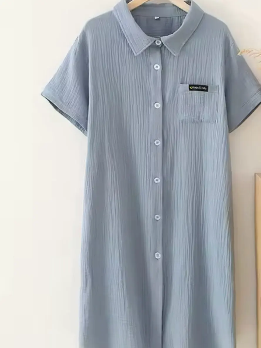 Women's 2025 Cotton Crepe Button-Down Sleeping Dress photo review