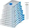 Vacuum Compression Storage Bags with Hand Pump, Multiple Pack of 12 (3 Jumbo, 3 Large, 3 Medium, 3 Small), Clear, Ideal for Trav 1