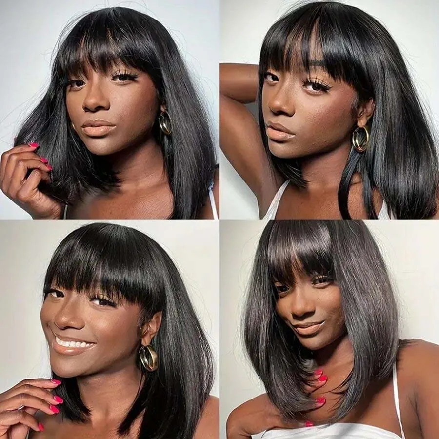 3x1 HD Lace Bob Wig with Bangs Human Hair 200% Density Glueless Short Natural Black Wear and Go Wigs for Women Beginner Friendly 3