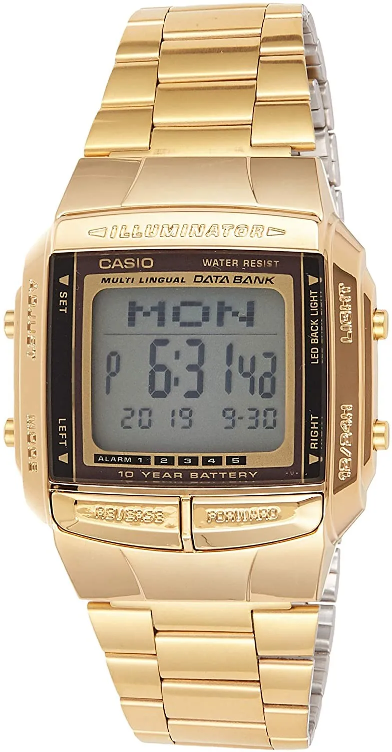 Orologio Unisex Retro Casio Gold Db-360G-9A Telemdemo 30 Data Bank Dual Time Light Waterproof 50M