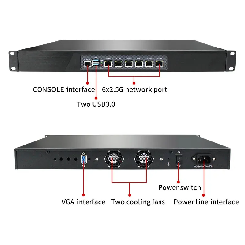 Servidor Rackmount Intel N5105 J4125 Quad Core PC Firewall con 6 enrutadores suaves Intel I225 I226 NICs para pfSense OPNsense AES-NI, 1U