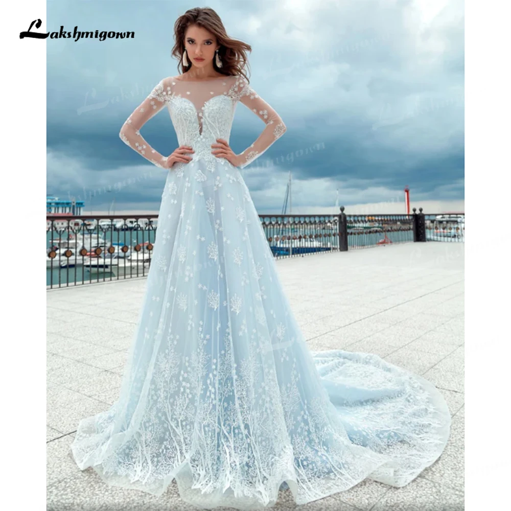 Boho Wedding Dress Light blue bridal gown boho style weding dress Long