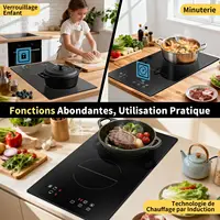 Plaque induction 2 feux 3500W, Table de Cuisson à Induction Encastrable 30CM, Commande Tactile, 9 Niveaux de Puissance, Minuterie, Boost, Verrouillage de Sécurité, 220V, sans Prise 3