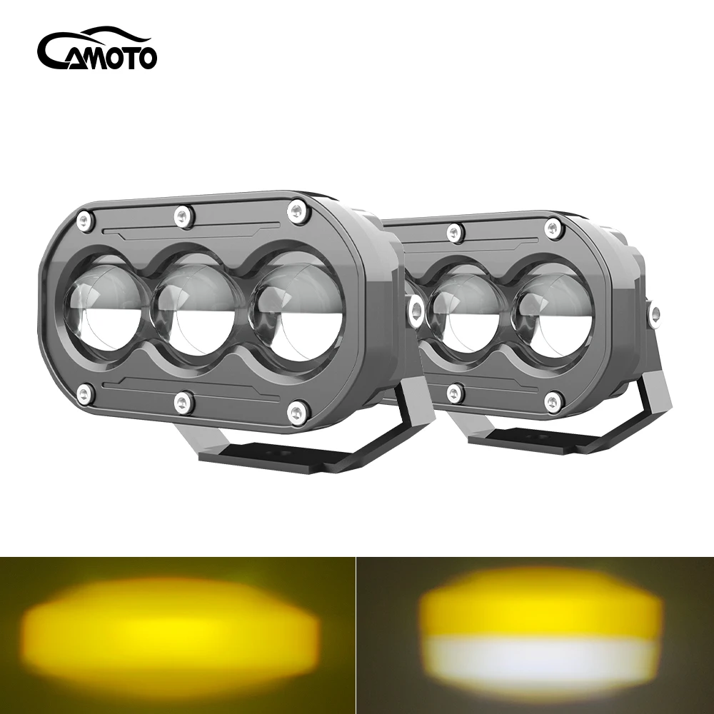 

CAMOTO Motorcycle LED Spotlight Dual Color Hi/Low Beam Fog Lamps for Car Trucks SUV UTV 12V 24VMini Lens Headlight Driving Light