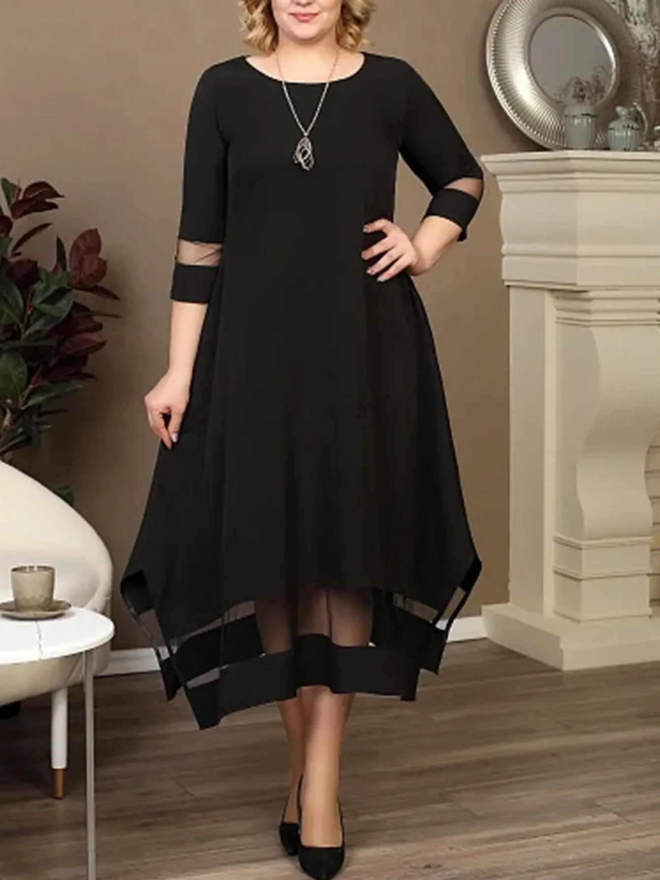 Plus Size Dress Black Women Mesh See Through Patchwork Casual Long Dress Loose Oversized Women Clothing Best Sellers In Plus Sized Clothing
