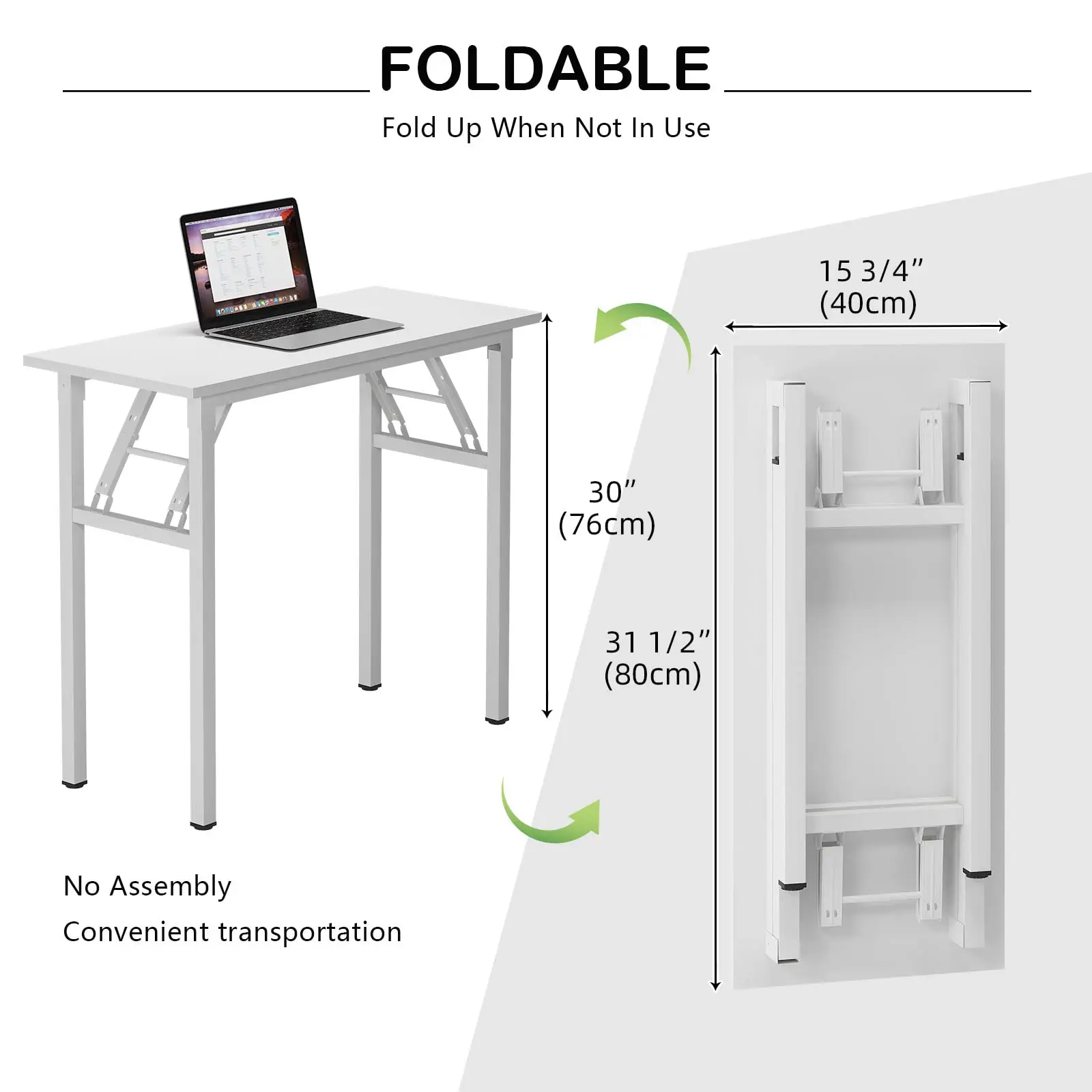 31.5" Foldable Writing Desk, No Assembly, Sturdy Folding Computer Desk for Small Space, Home Office, Dorm (80x40). 2