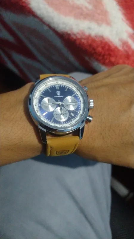 POEDAGAR Luxury Man Watch Waterproof Chronograph Luminous Quartz Leather Sports Watch photo review