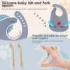 4PC/Set Baby Feeding Set Silicone Shallow Tray Baby Silicone Tableware Toddler Eating Utensil With Suction Cup Silicone Baby Bib 6