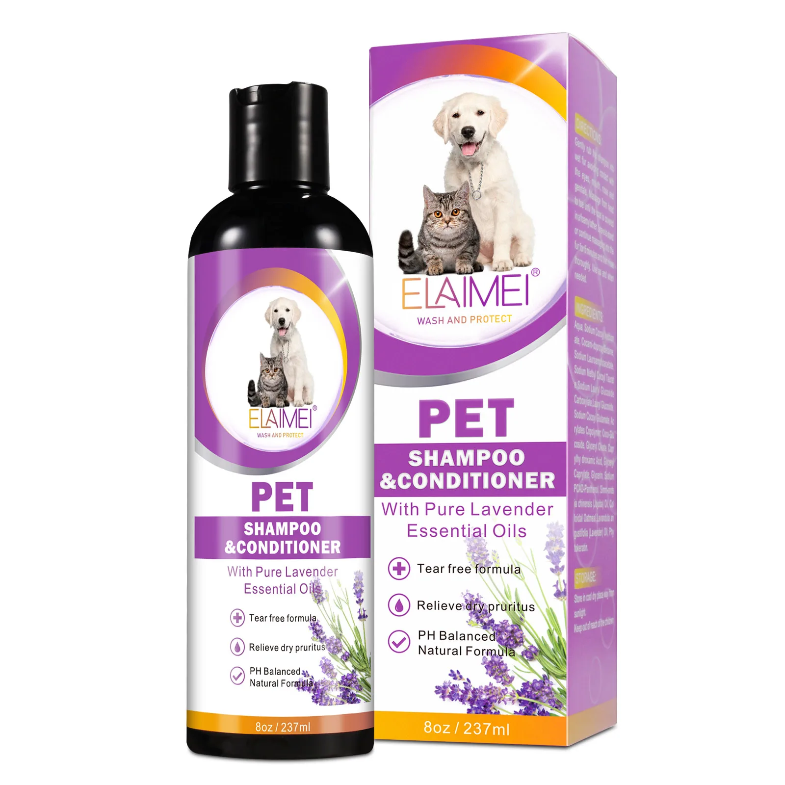 Pet Shampoo and Conditioner with Pure Lavender Essential Oils Tear Free Formula Relieve Dry Pruritus PH Balanced Natural Formula