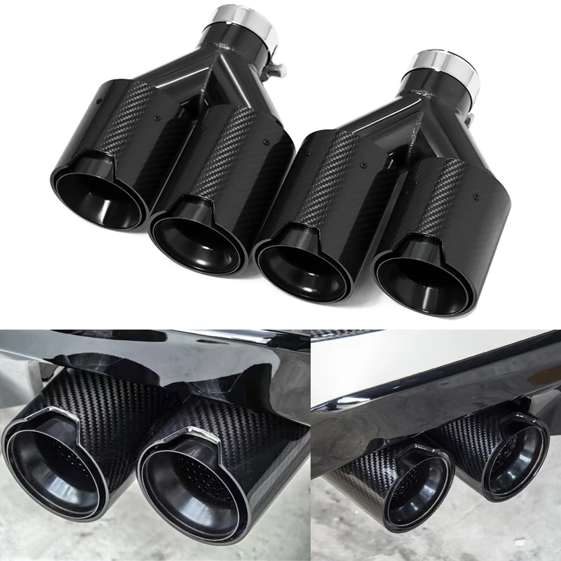 Car Exhaust Tip System Quad Carbon Fiber Stainless Steel Exhaust Tip for BMW Universal for M Performance Exhaust Tips End Pipes Tailpipe Muffler Tips